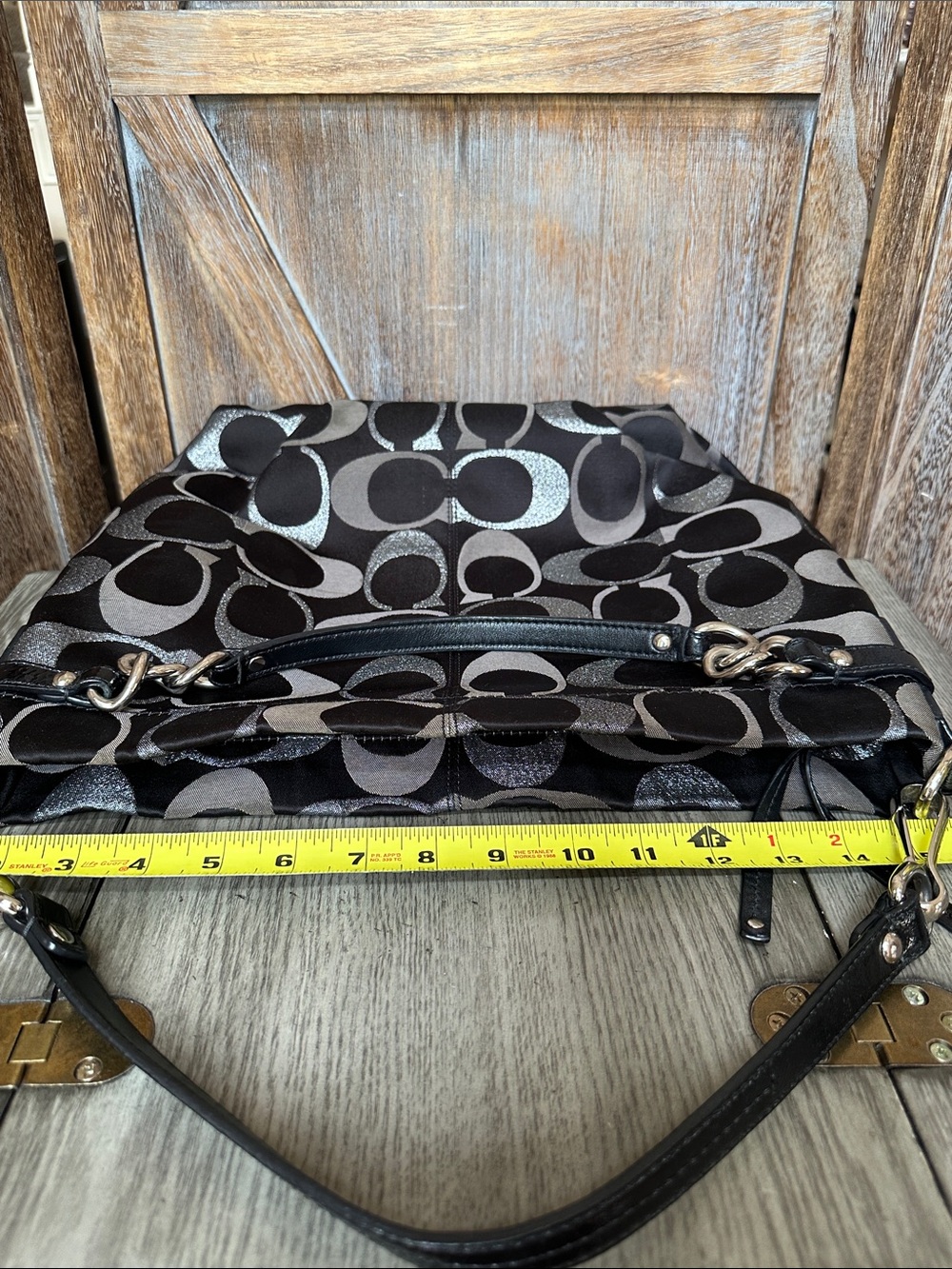 Coach Brooke Signature C Black & Metallic Silver Canvas Shoulder Satchel Tote - Picture 12 of 16